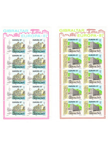 1987 2 Minifogli Gibilterra Europa CEPT Architettura 10 valori x 2 integri